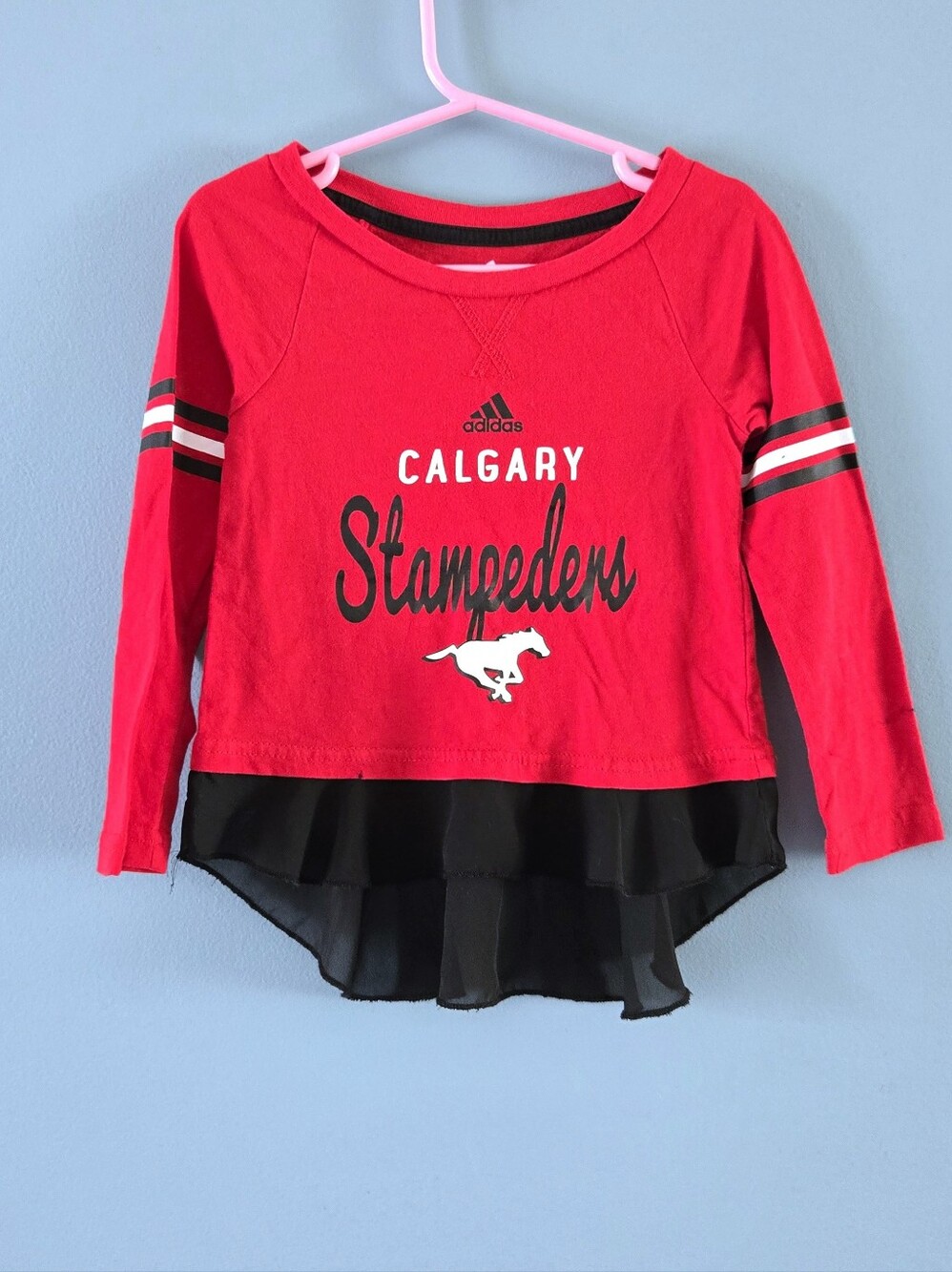 adidas Red and Black Calgary Stampeders Long Sleeve Girls Top 3T